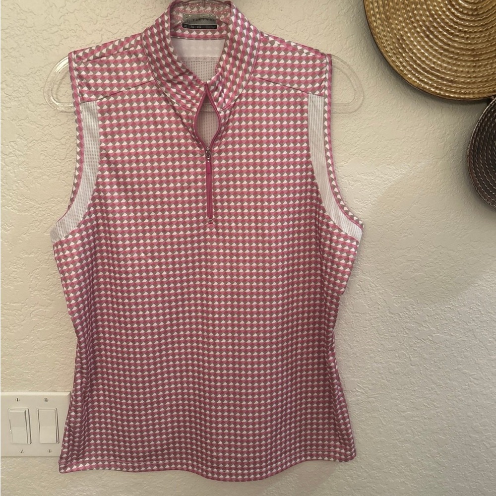 PGA TOUR APPAREL Geo Print Mockneck Neck Women's Sleeveless Golf Shirt XL